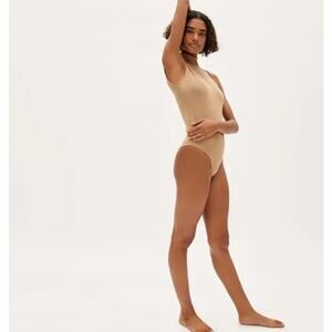 Everlane Women's Tan Luster Mockneck Tank Bodysuit Sweater XS Sleek Base Layer